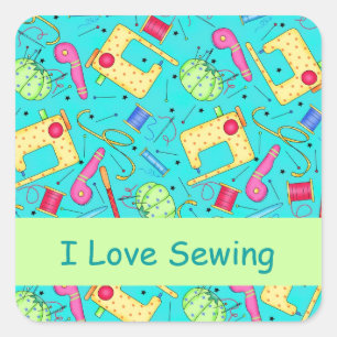 Turquoise I Love Sewing Stickers