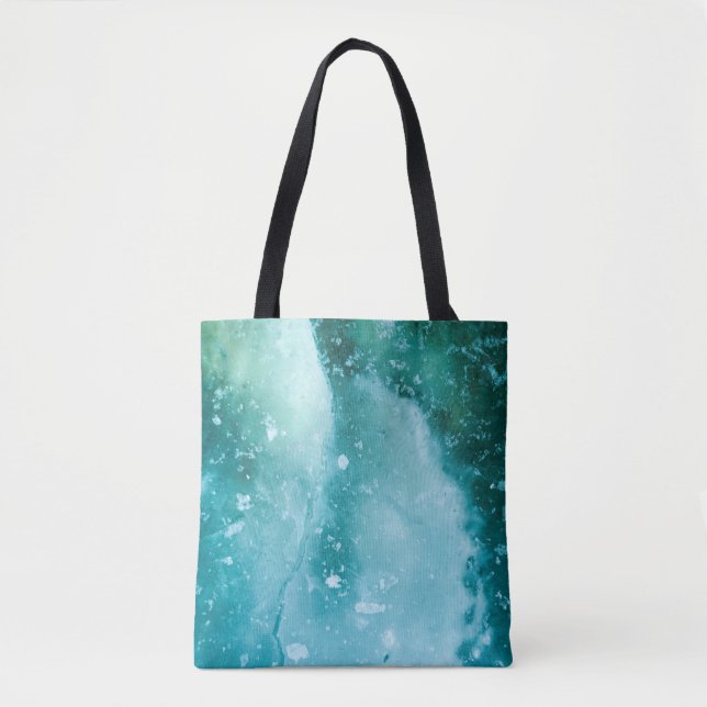 Turquoise Ice Abstract Art Tote Bag (Front)