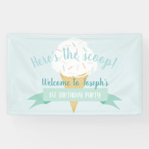 Turquoise Ice Cream Here's the Scoop Birthday Banner