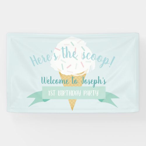 Turquoise Ice Cream Heres the Scoop Birthday Banner