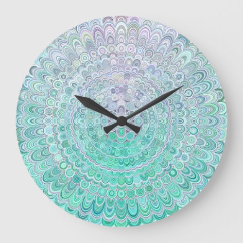 Turquoise Ice Flower Mandala Large Clock