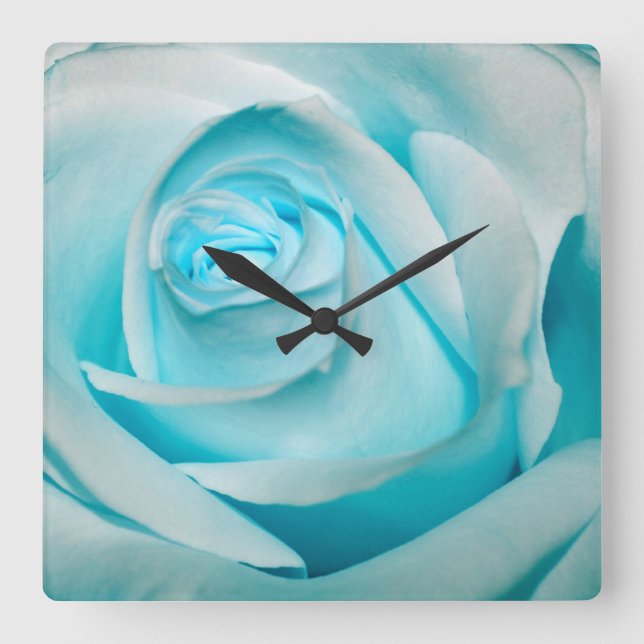 Turquoise Ice Rose Square Wall Clock (Front)