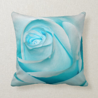 Turquoise Ice Rose Throw Pillow