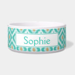 Turquoise Ikat Pattern With Name<br><div class="desc">Stylish diamond ikat pattern in teal turquoise and beige color scheme together with a personalizable text area for a pet's name or other custom text such as "dinner" or "water",  for example.</div>