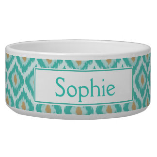 Turquoise Ikat Pattern With Name Bowl