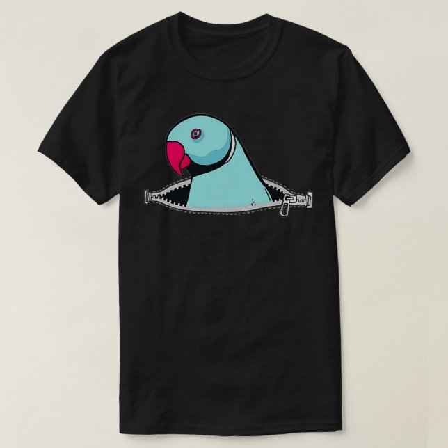 Turquoise Indian Ringneck Parrot In Pocket Indian  T-Shirt (Design Front)