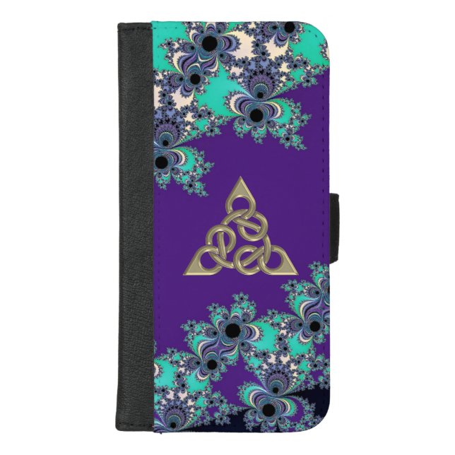 Turquoise Indigo Fractal Celtic Figure 8 Knot iPhone Wallet Case (Front)