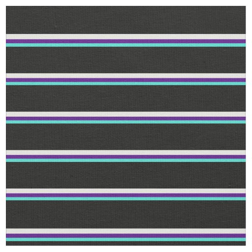Turquoise, Indigo, Light Cyan, and Black Stripes Fabric