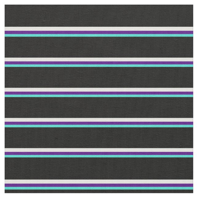 Turquoise, Indigo, Light Cyan, and Black Stripes Fabric (Close Up)