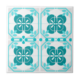 Turquoise Intricate Azulejos Style Ceramic Tile