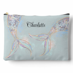 Turquoise Iridescent Mermaid Tail Personalized Accessory Pouch