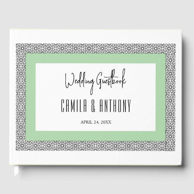 Turquoise Islamic Geometric Border Wedding Guest Book (Front)