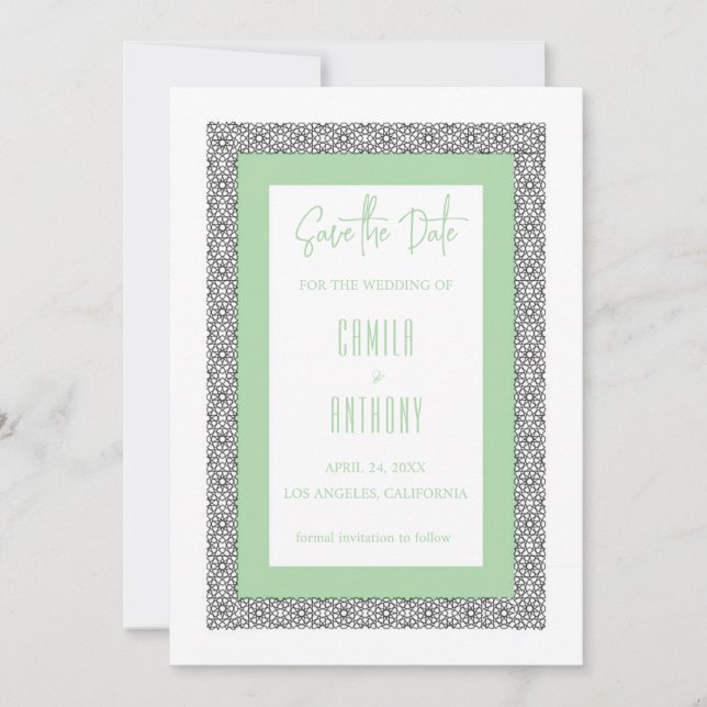 Turquoise Islamic Geometric Border Wedding Invitation (Front)