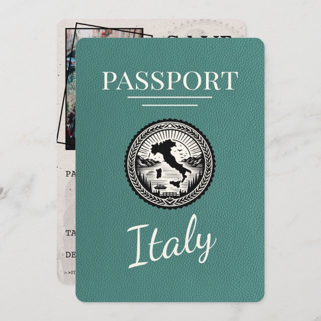 Turquoise Italy Passport Save The Date (Front/Back)