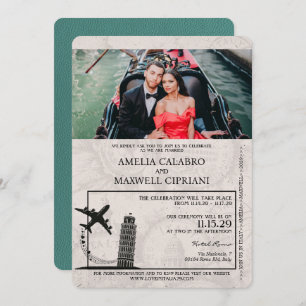 Turquoise Italy Passport Wedding Invitation