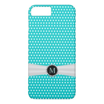 Turquoise & Ivory Ribbon Polka Dots Iphone 8 Plus/7 Plus Case by caseplus at Zazzle