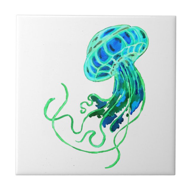 Turquoise Jellyfish Ceramic Tile (Front)