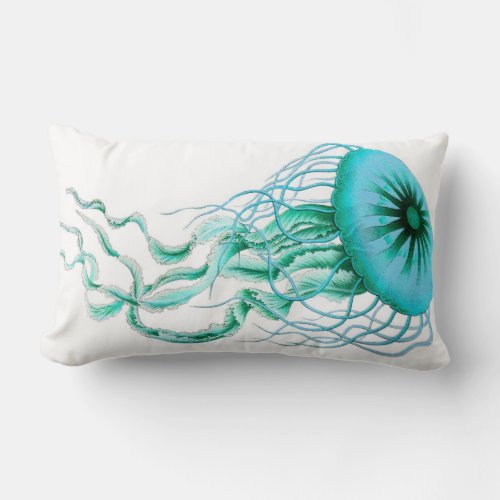 Turquoise Jellyfish NauticalBeach Lumbar Pillow
