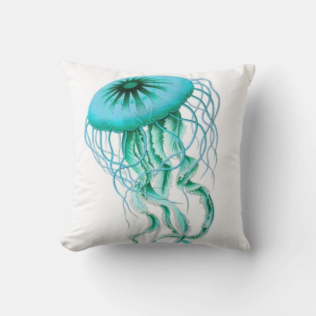 Turquoise Jellyfish Nautical/Beach Throw Pillow (Front)