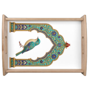 Turquoise Jewel Bird Persian-Inspired Serving Tray
