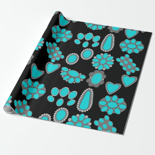 Turquoise Jewelry Wrapping Paper  (Unrolled)
