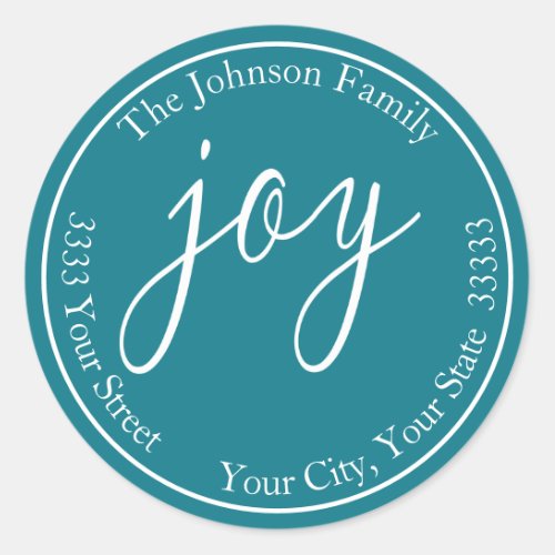 Turquoise Joy Christmas Round Return Address Label