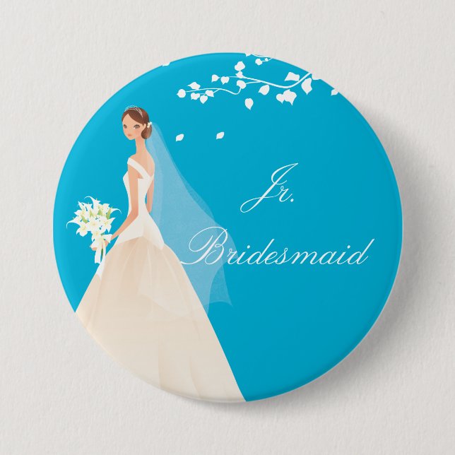 Turquoise Jr. Bridesmaid Bridal Party  Button (Front)