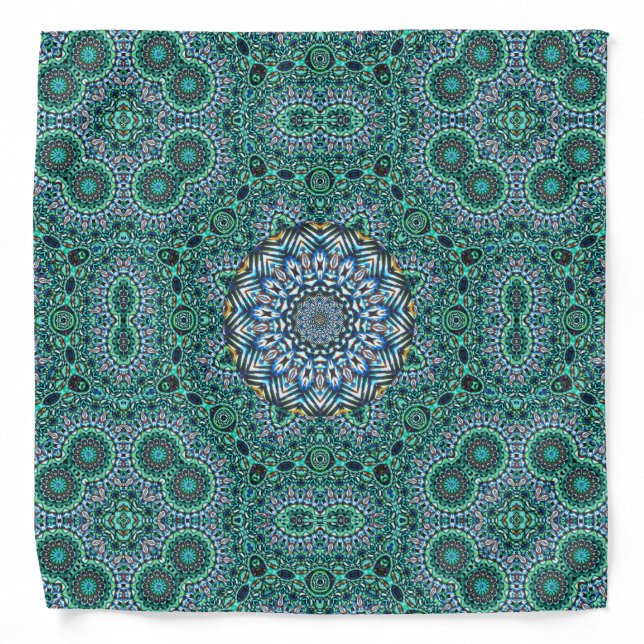 Turquoise Kaleidoscopic Mosaic Reflections Design Bandana (Front)