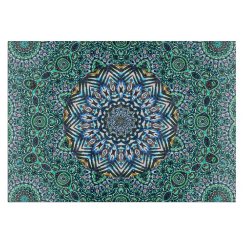 Turquoise Kaleidoscopic Mosaic Reflections Design Cutting Board