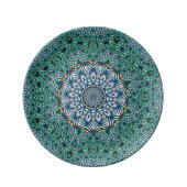 Turquoise Kaleidoscopic Mosaic Reflections Design Dinner Plate (Front)