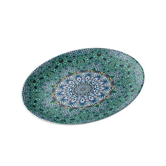 Turquoise Kaleidoscopic Mosaic Reflections Design Dinner Plate (Side)