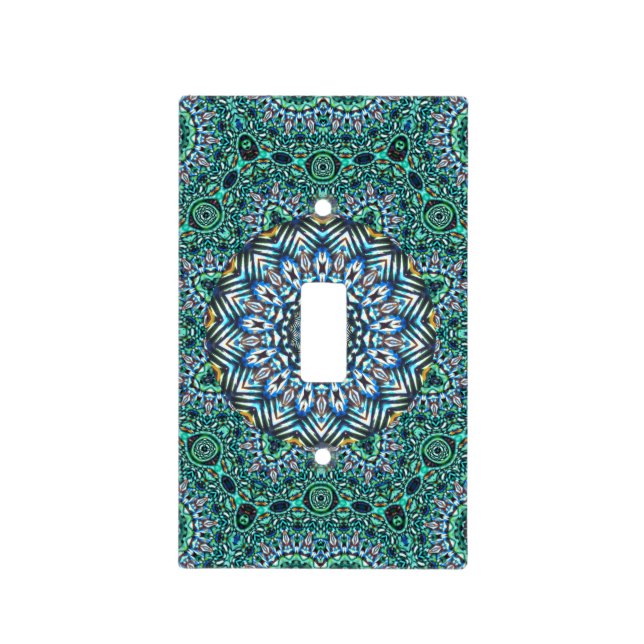 Turquoise Kaleidoscopic Mosaic Reflections Design Light Switch Cover (Front)