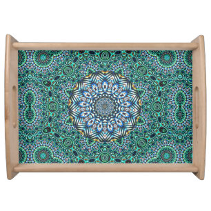 Turquoise Kaleidoscopic Mosaic Reflections Design Serving Tray