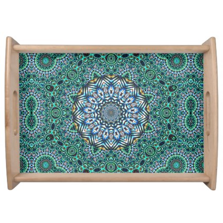 Turquoise Kaleidoscopic Mosaic Reflections Design Serving Tray