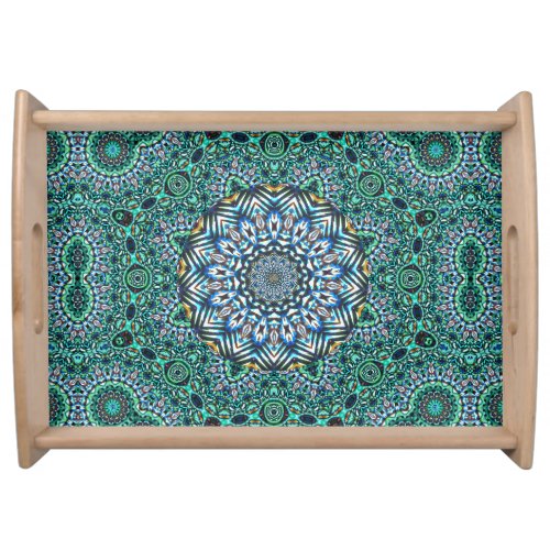 Turquoise Kaleidoscopic Mosaic Reflections Design Serving Tray