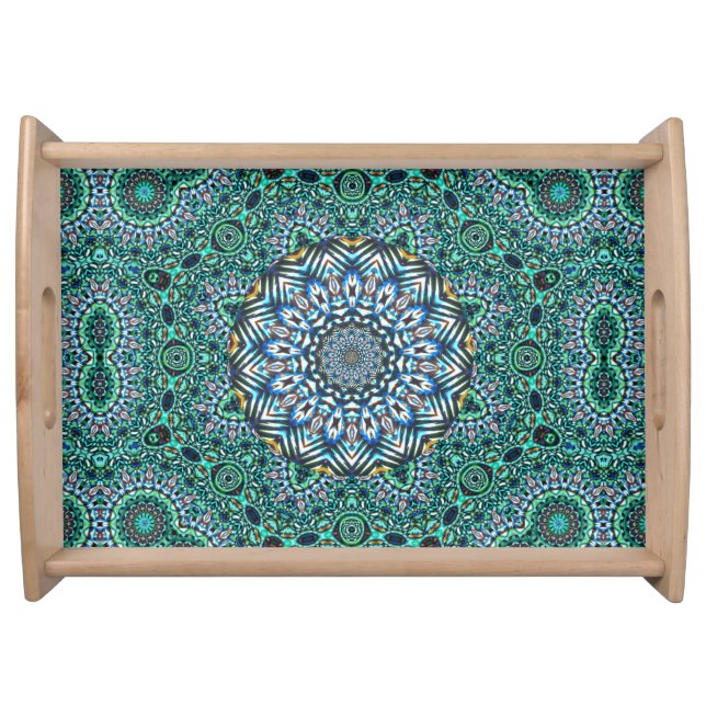 Turquoise Kaleidoscopic Mosaic Reflections Design Serving Tray (Front)