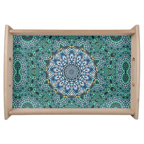 Turquoise Kaleidoscopic Mosaic Reflections Design Serving Tray