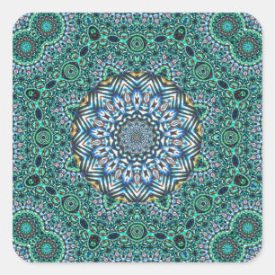 Turquoise Kaleidoscopic Mosaic Reflections Design Square Sticker