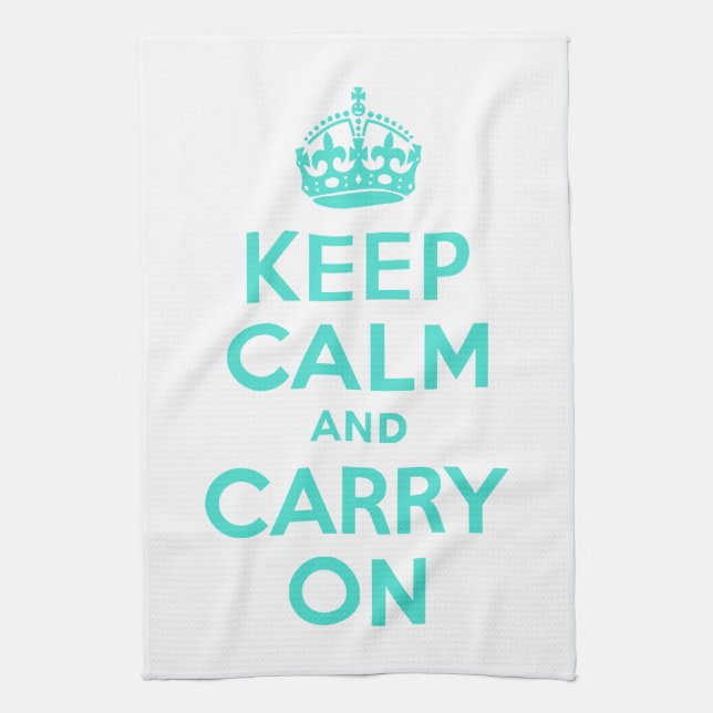 Turquoise Keep Calm and Carry On American MoJo Kit Towel (Vertical)