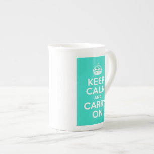 Turquoise Keep Calm and Carry On Bone China Mug