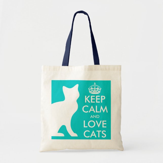Turquoise Keep calm and love cats tote bag (Front)
