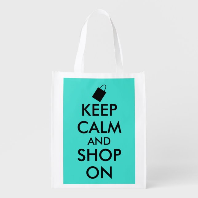Turquoise Keep Calm and Shop On Shopping Bag (Front)