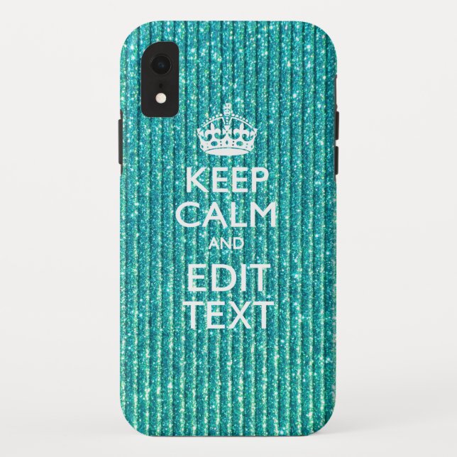 Turquoise Keep Calm and Your Text Festive Case-Mate iPhone Case (Back)