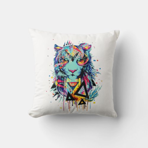 Turquoise King Tiger Art Design Throw Pillow