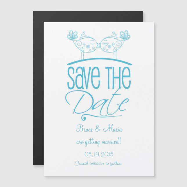 Turquoise Kissing Birds Magnetic Save the Date Magnetic Invitation (Front/Back)
