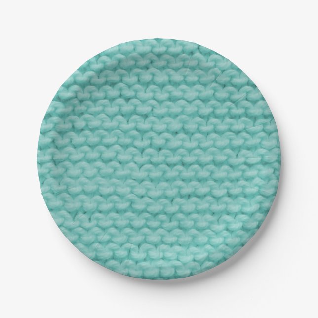 Turquoise Knit Paper Plates (Front)
