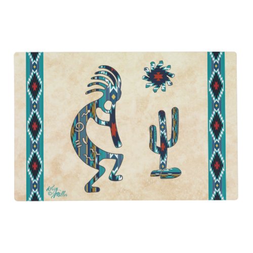 Turquoise Kokopelli And Cactus Placemat