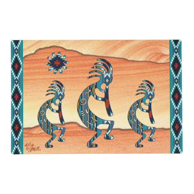 Turquoise Kokopelli And Cactus Placemat (Front)