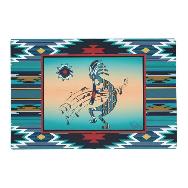 Turquoise Kokopelli And Cactus Placemat (Front)