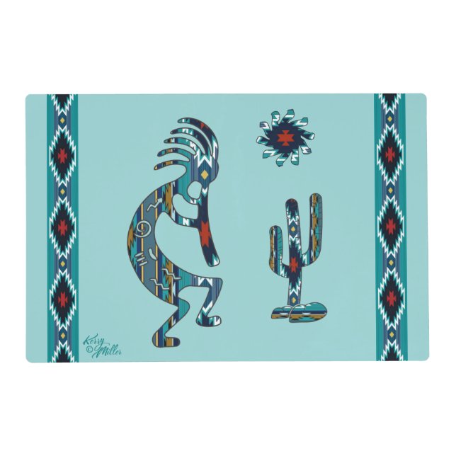 Turquoise Kokopelli And Cactus Placemat (Front)